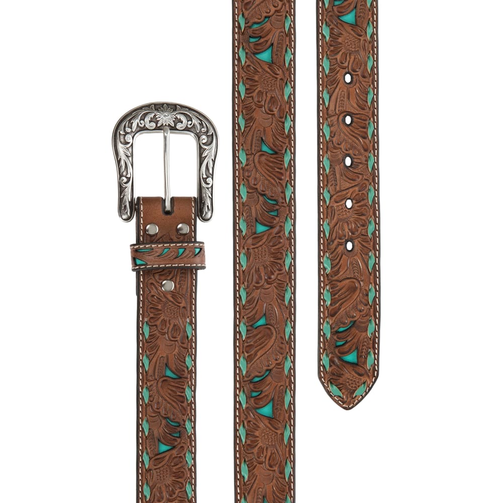 Nocona Women's Brown Embossed with Turquoise Inlay Belt