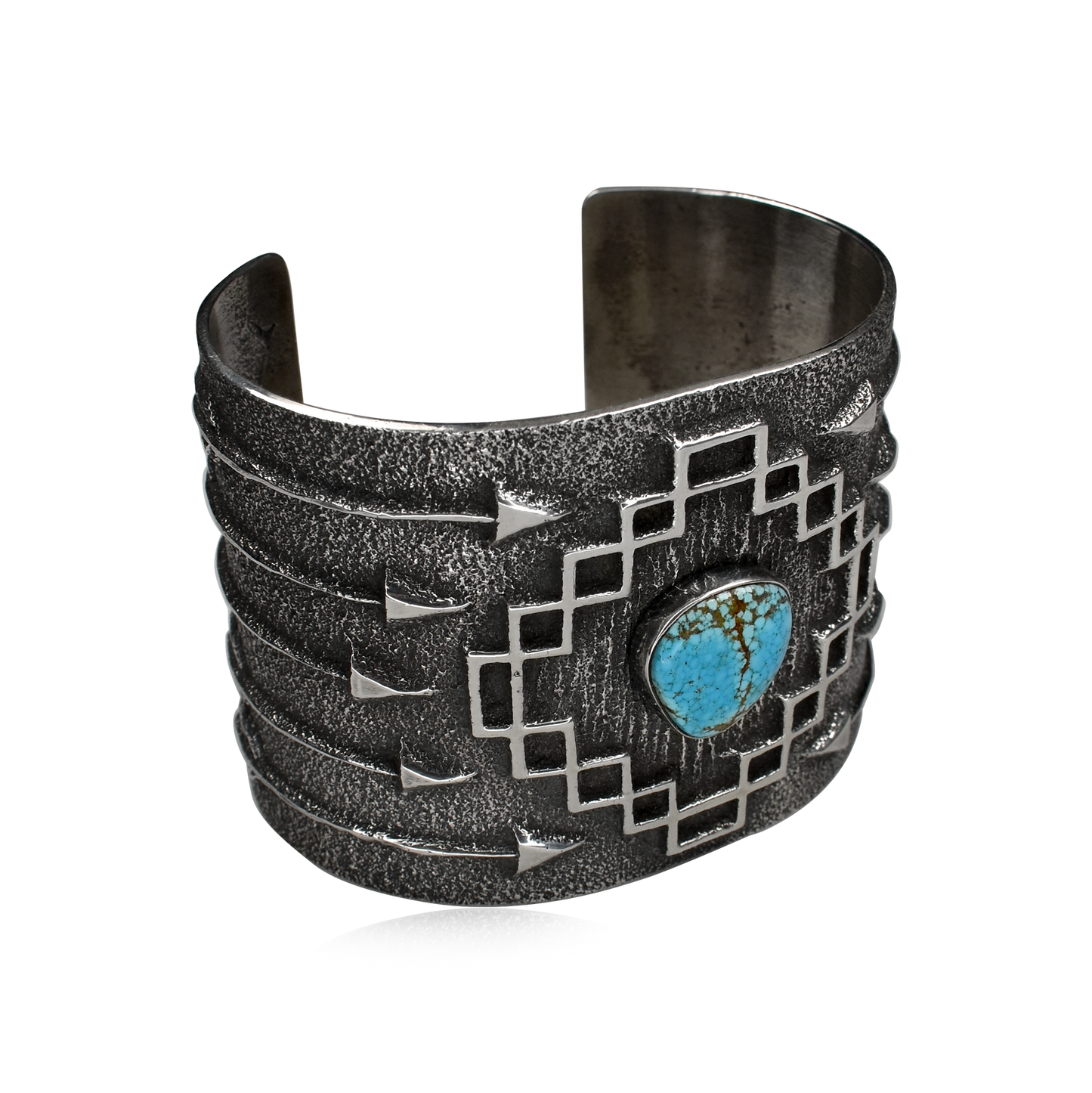 Number 8 Turquoise Arrow & Step Window Sandcast Cuff by Gilbert Begay