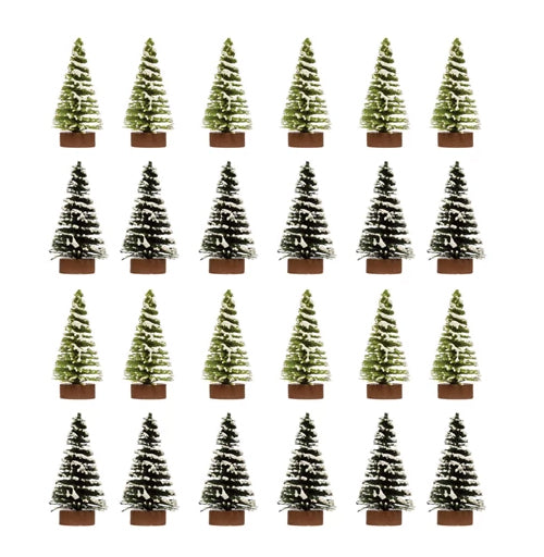 Flocked Mini Bottle Brush Trees - Boxed Set of 24