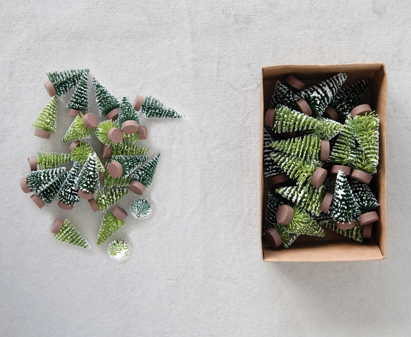 Flocked Mini Bottle Brush Trees - Boxed Set of 24