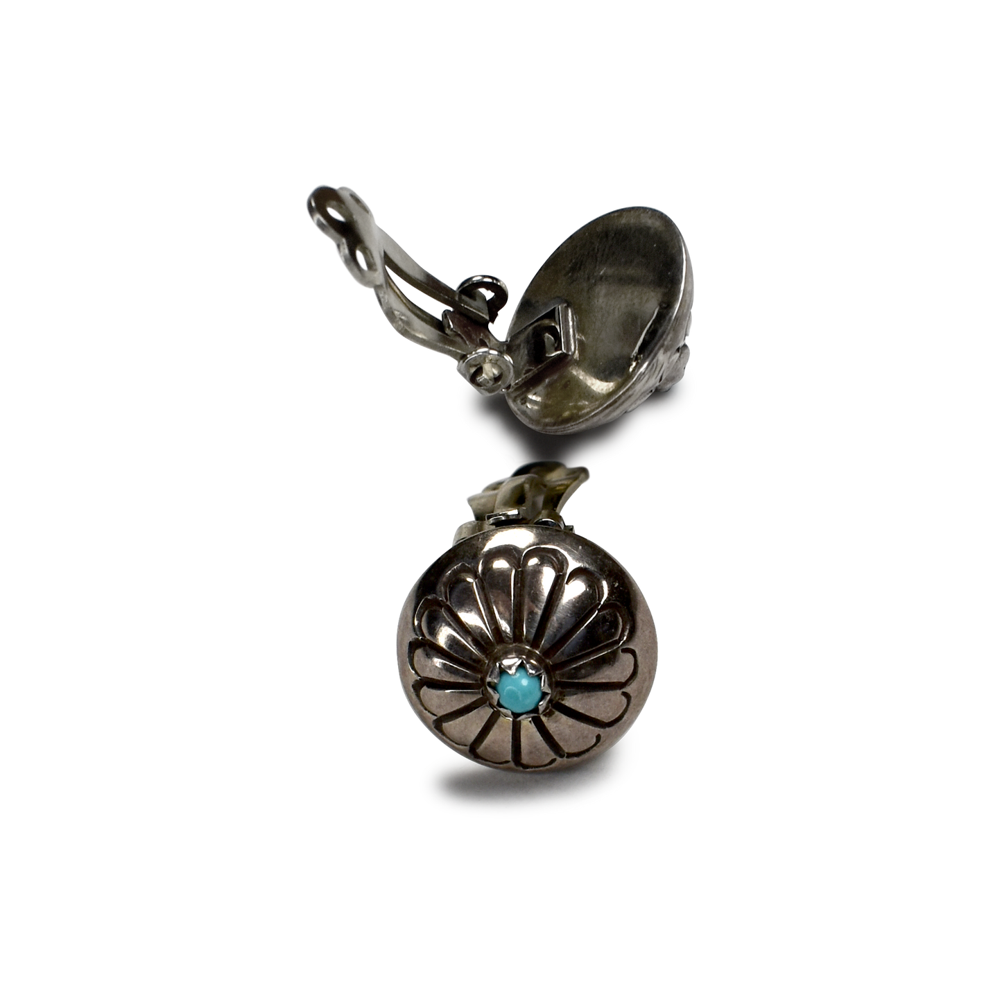 Vintage Sleeping Beauty Turquoise Concho Clip-On Earrings