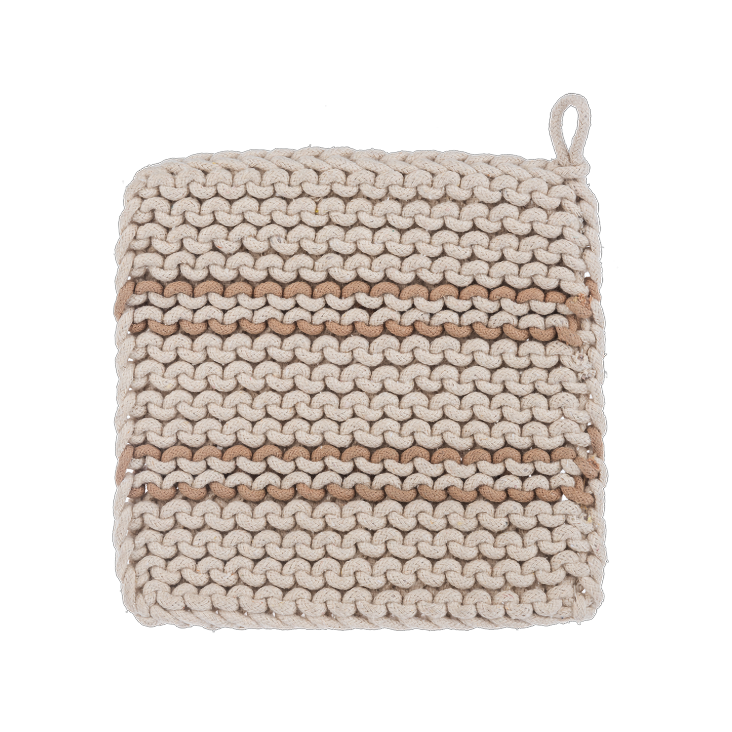 Tan Stripe Cotton Crochet Pot Holder, Set of 4
