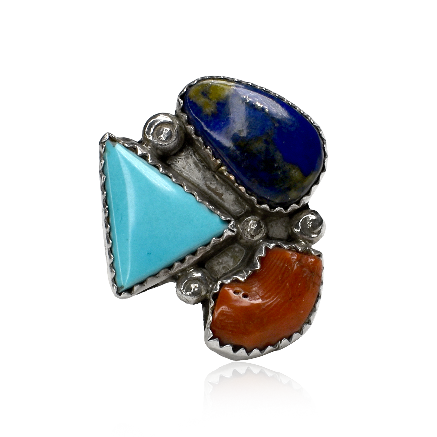 Desert Dream Trio Ring with Sleeping Beauty Turquoise, Lapis Lazuli, and Coral