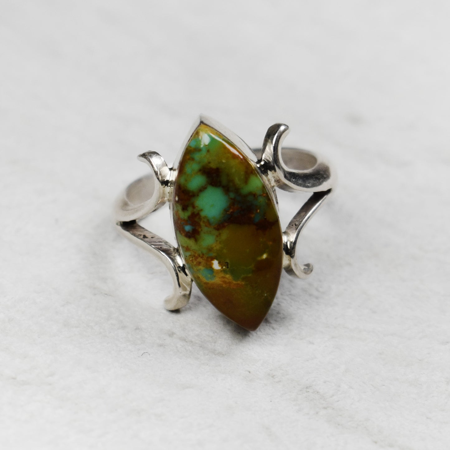 Bisbee Turquoise Marquis Ring with Flourished Prongs