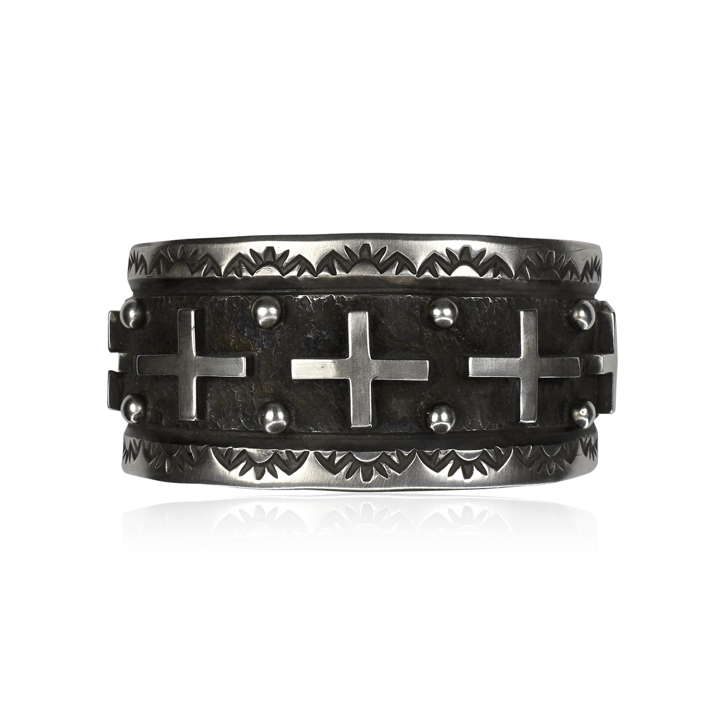 Star Crossed Cuff with Stamped Border by Ronnie Willie