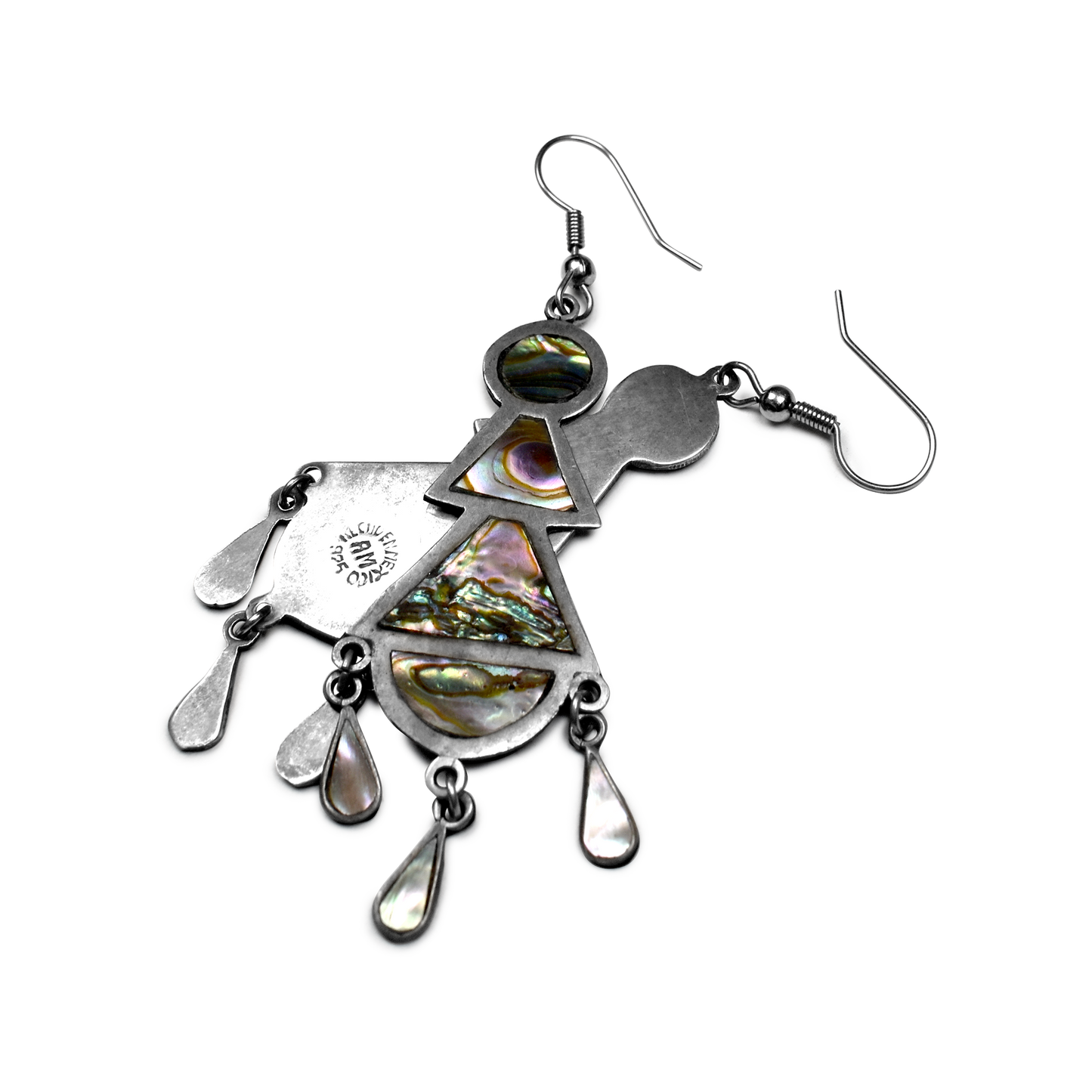Desert Moon Mexican Silver Abalone Drop Earrings