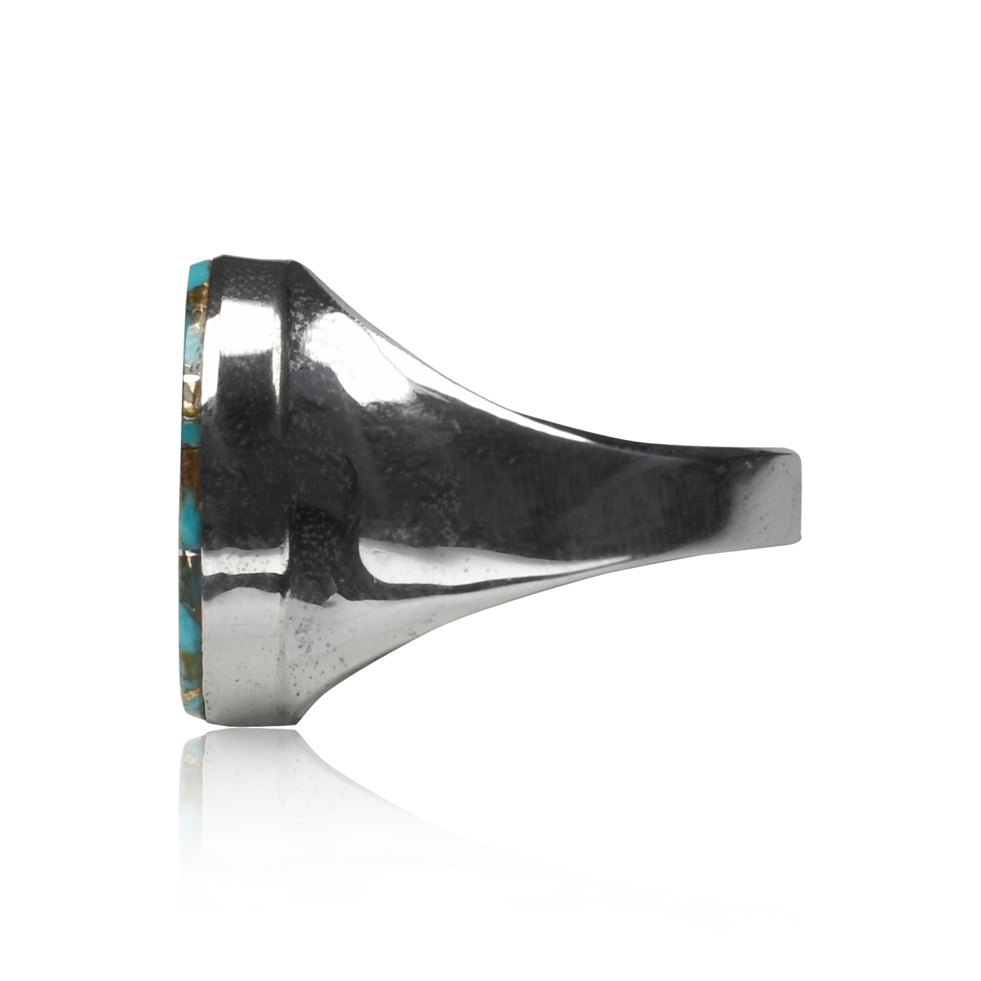 Oval Kingman Turquoise Channel Inlay Ring by Wilbert Gray