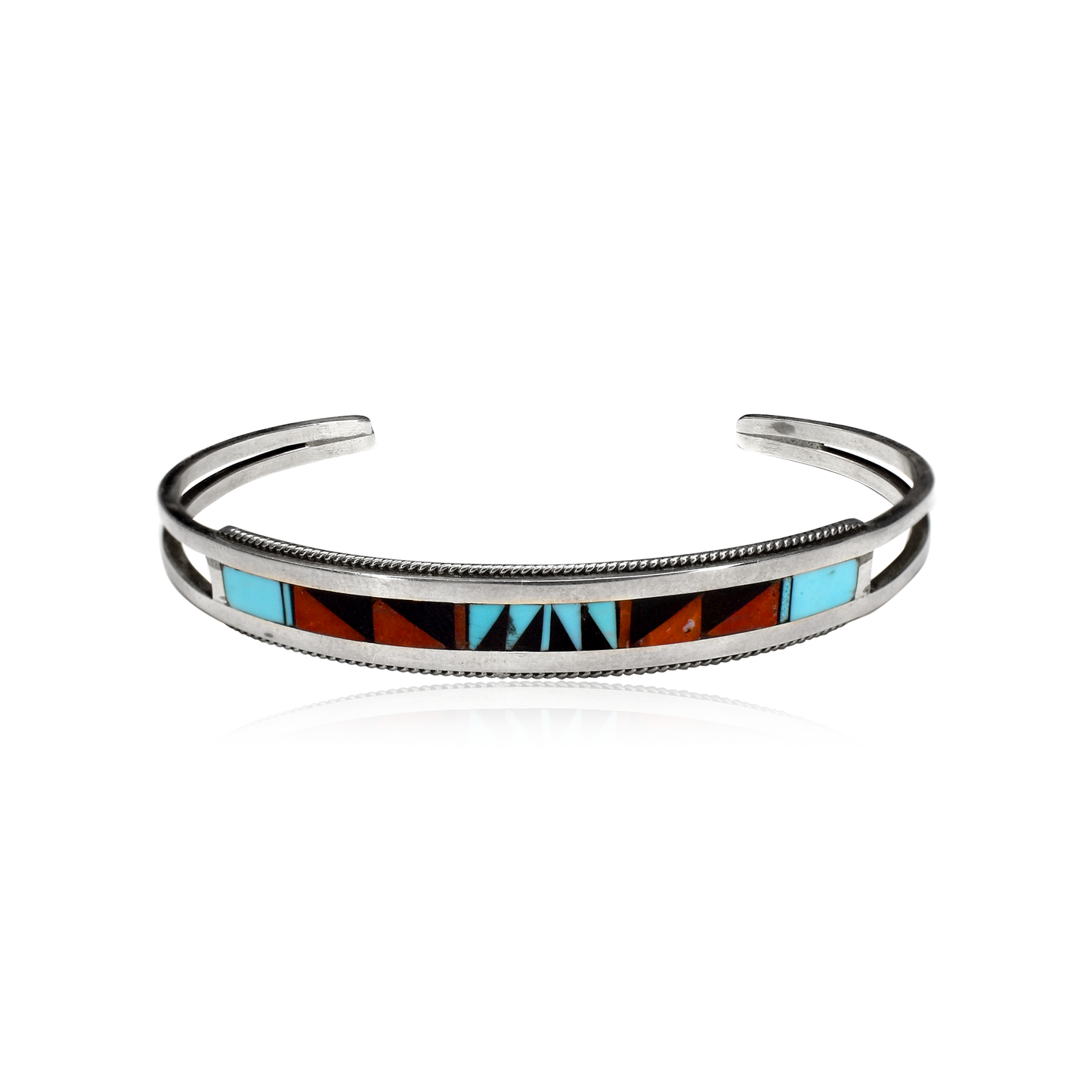 Weahkee Sterling Silver Cuff with Multi-Stone Geometric Inlay