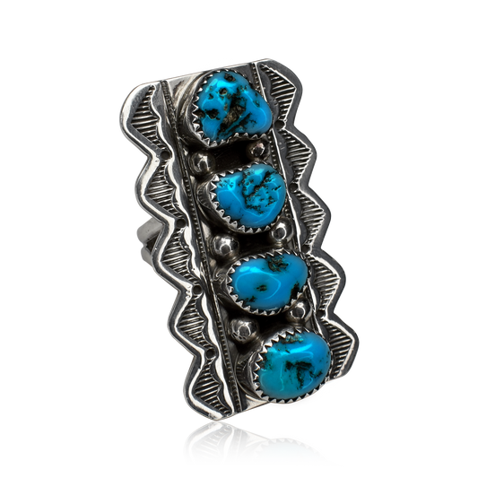 Four Stone Number 8 Turquoise Ring by Kenneth Jones