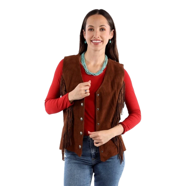 Women's Scully Suede Fringe Snap Vest - Cafe Brown