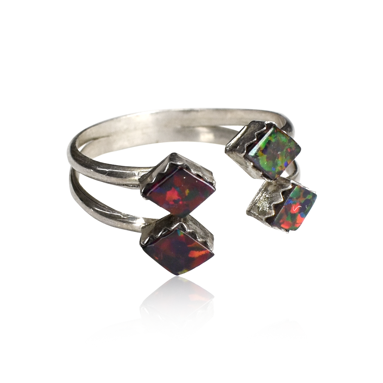 Blood Red Opal Quadruple Diamond Adjustable Ring