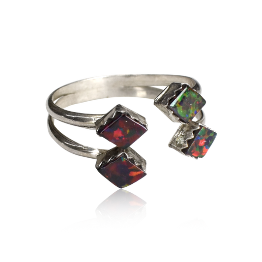 Blood Red Opal Quadruple Diamond Adjustable Ring