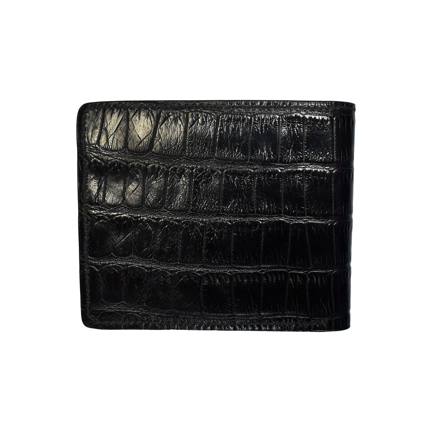 Heron Walk Black Caiman Bifold Wallet with Tooled Panel