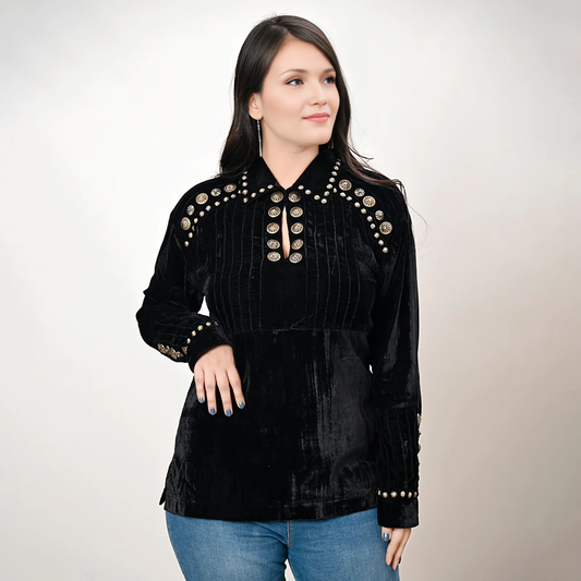 Women's Long Sleeve Studded Tunic - Black