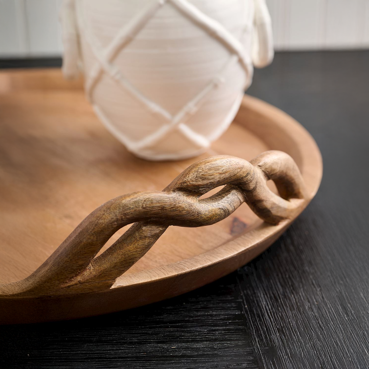 Twisted Handle Mango Wood Tray