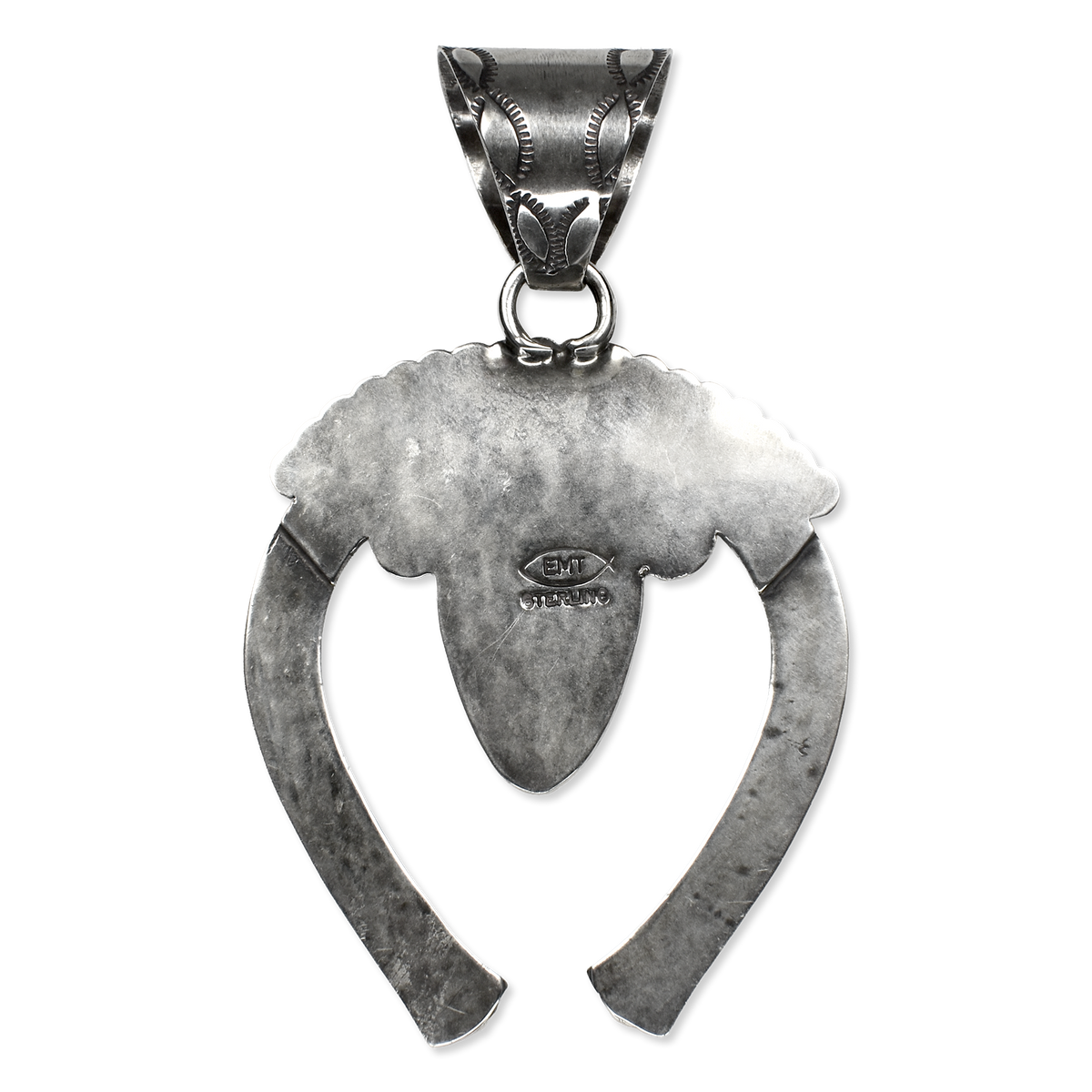 White Buffalo Naja Pendant with Scalloped and Stamped Silver by Teller Indian Jewelry