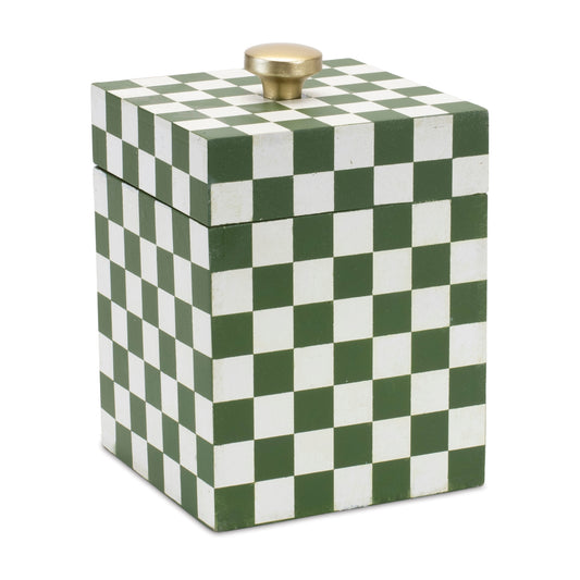 Green & White Checkered Box with Gold Pull