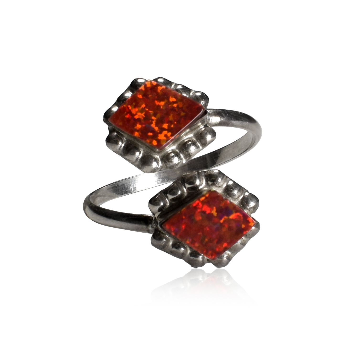 Red Opal Double Diamond Adjustable Ring