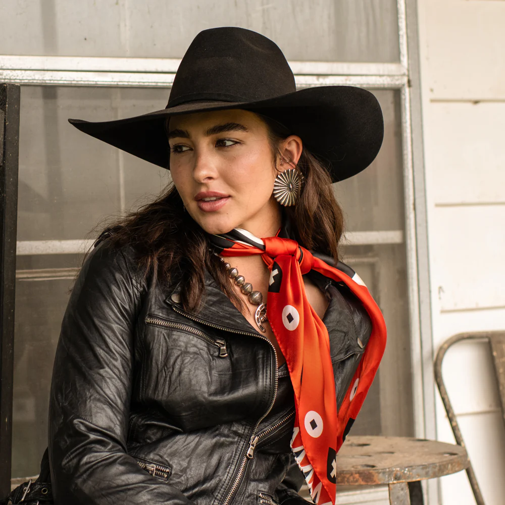 Girl With The Wide Brimmed Hat by Jon Flaming Silk Wild Rag - 26"