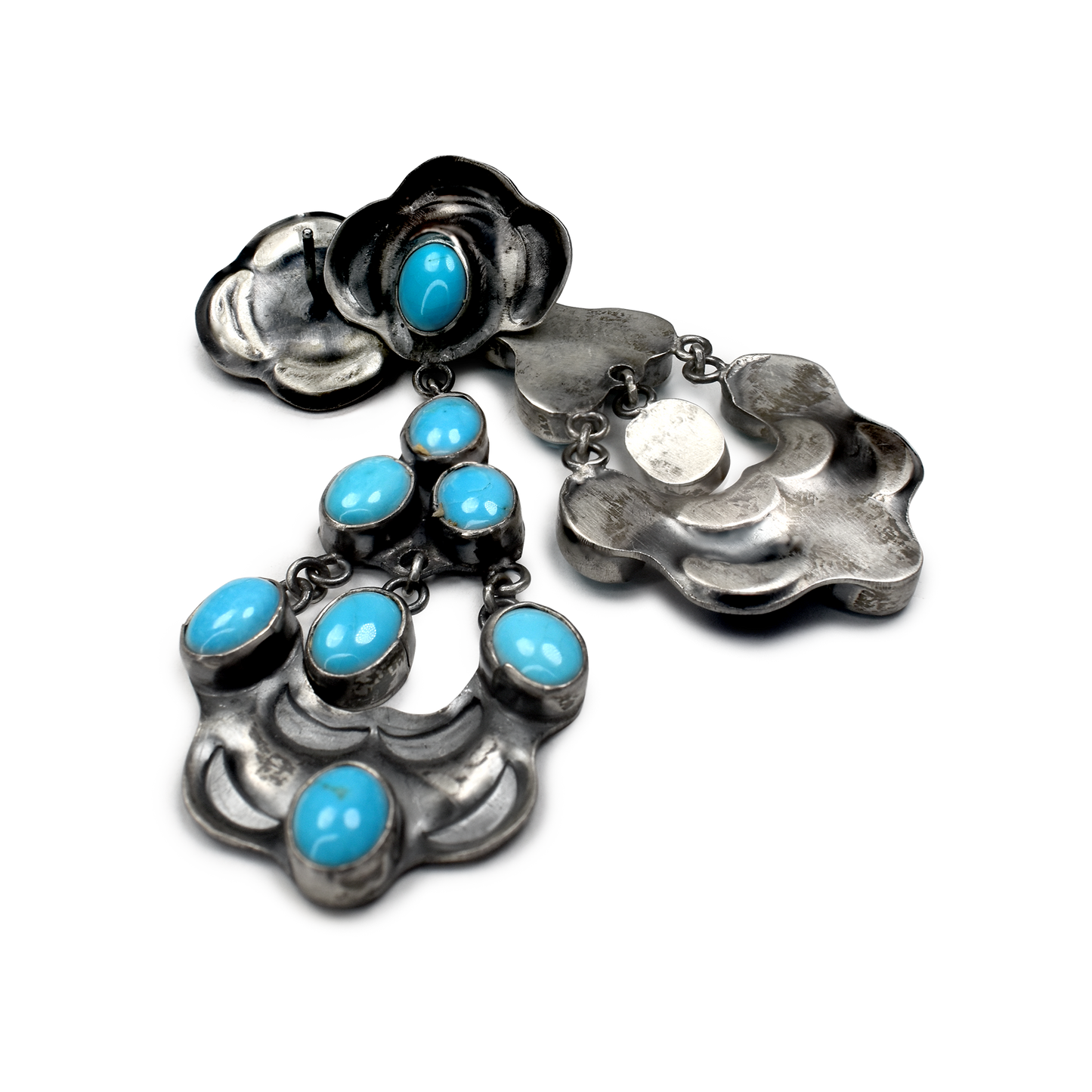 Sleeping Beauty Turquoise Pueblo Chandelier Earrings by Rocki Gorman