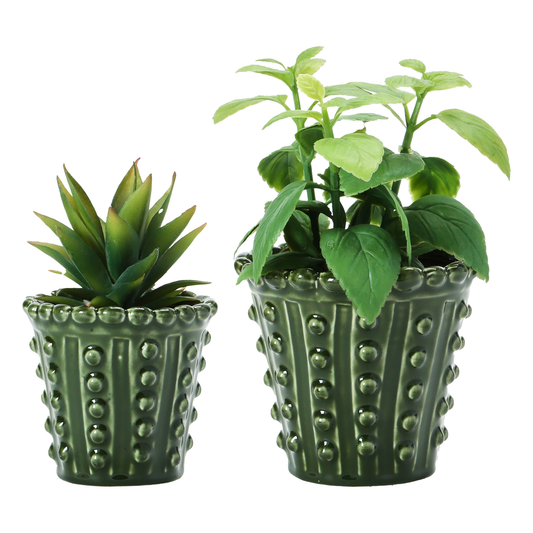 Green Stoneware Hobnail Planter