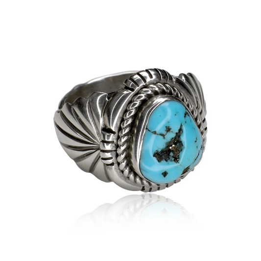 Daylight Star Sleeping Beauty Turquoise Stamped & Tooled Ring by Darrell Victor