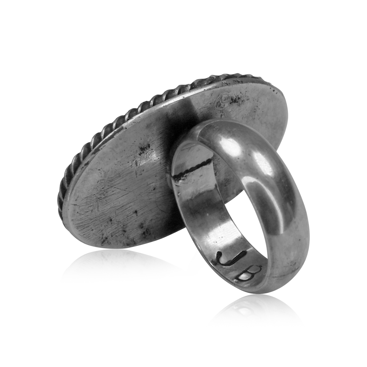 Number 8 Turquoise Oval Ring with Rope Border by Justin Biltonen