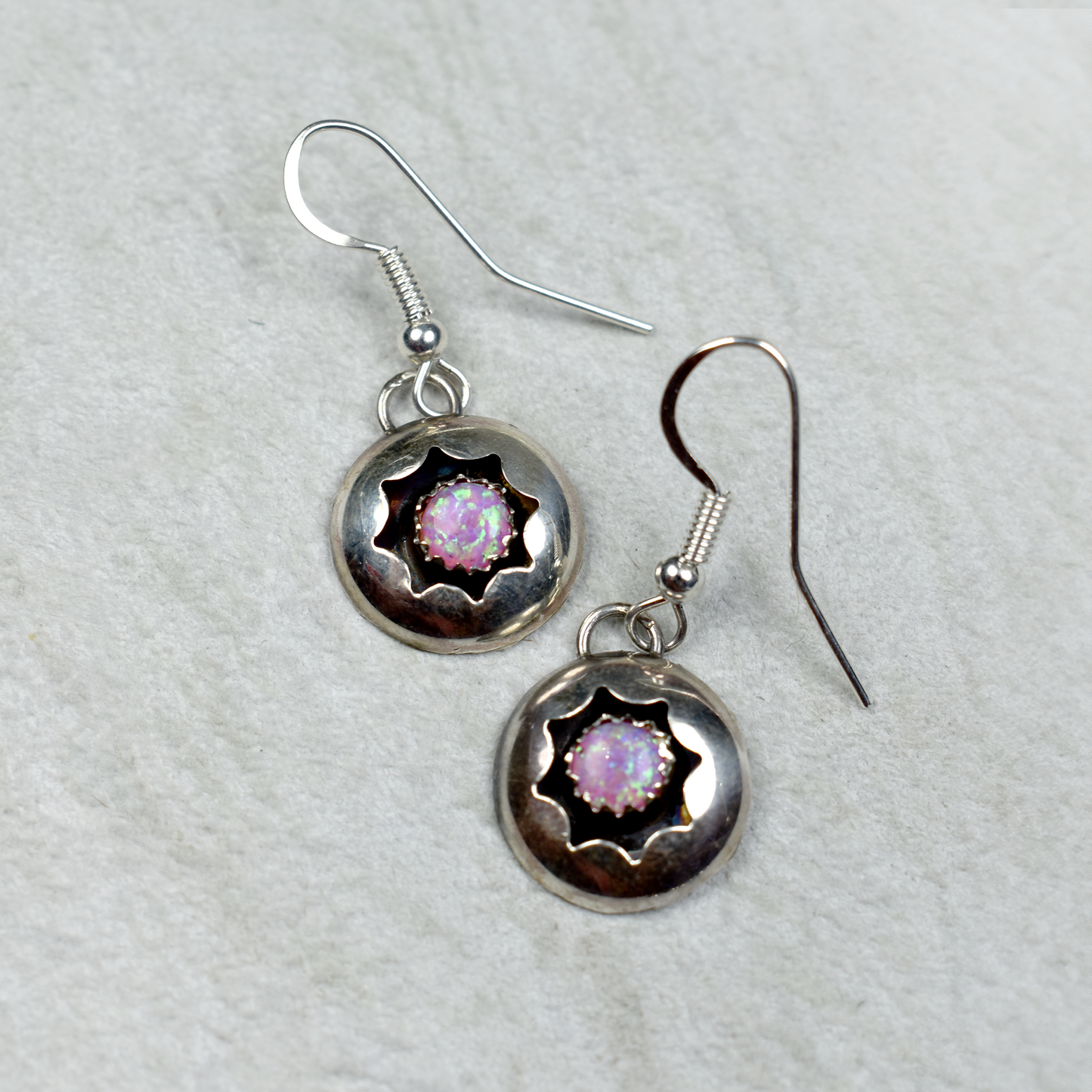 Opal Circular Shadowbox Dangle Earrings by Janice Spencer