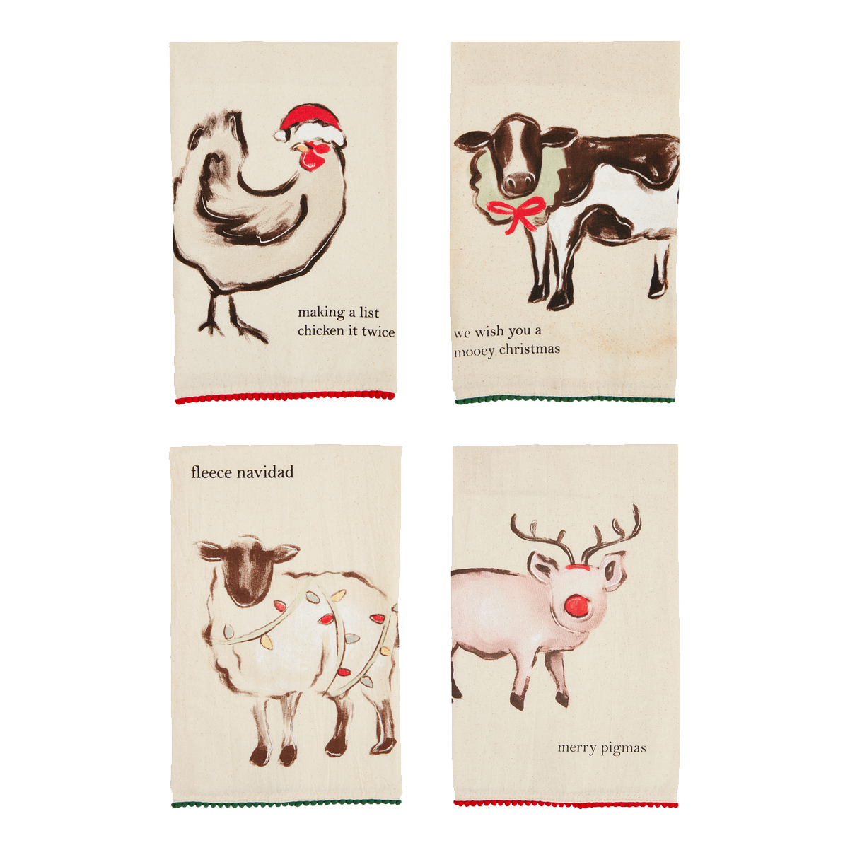 Christmas Farm Animal Pom Towels