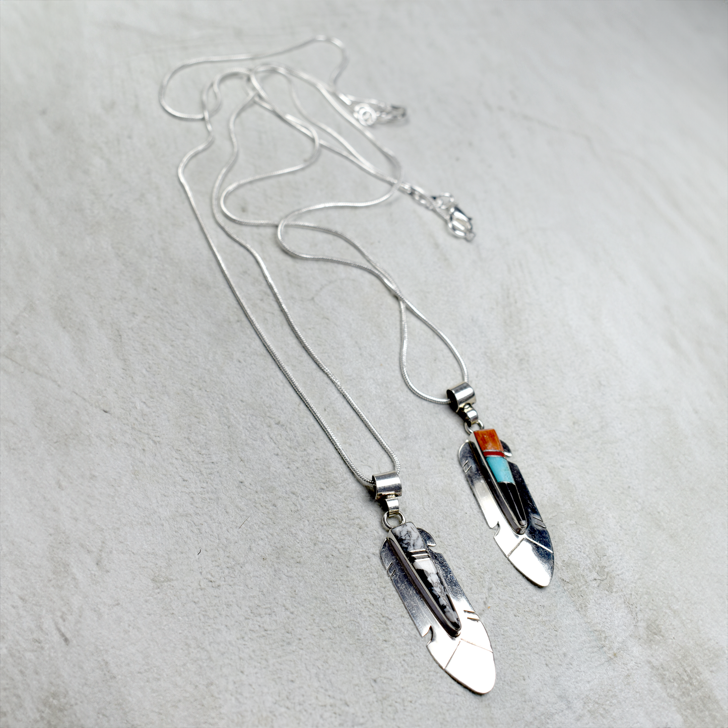 Feather Pendant Necklace with Center Inlay by Marilyn Yazzie