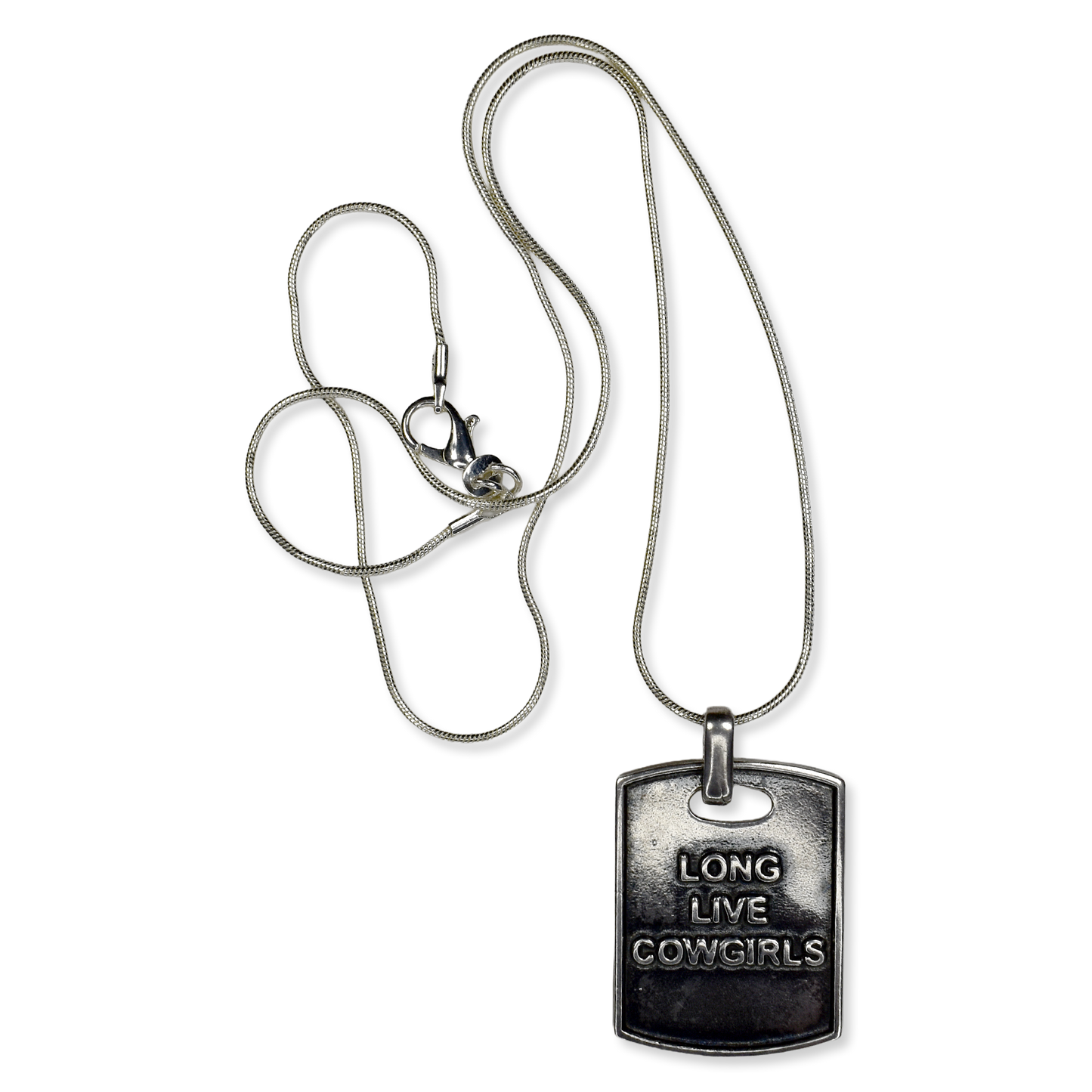Long Live Cowgirls Sterling Silver Dog Tag Pendant Necklace by Doug Moore