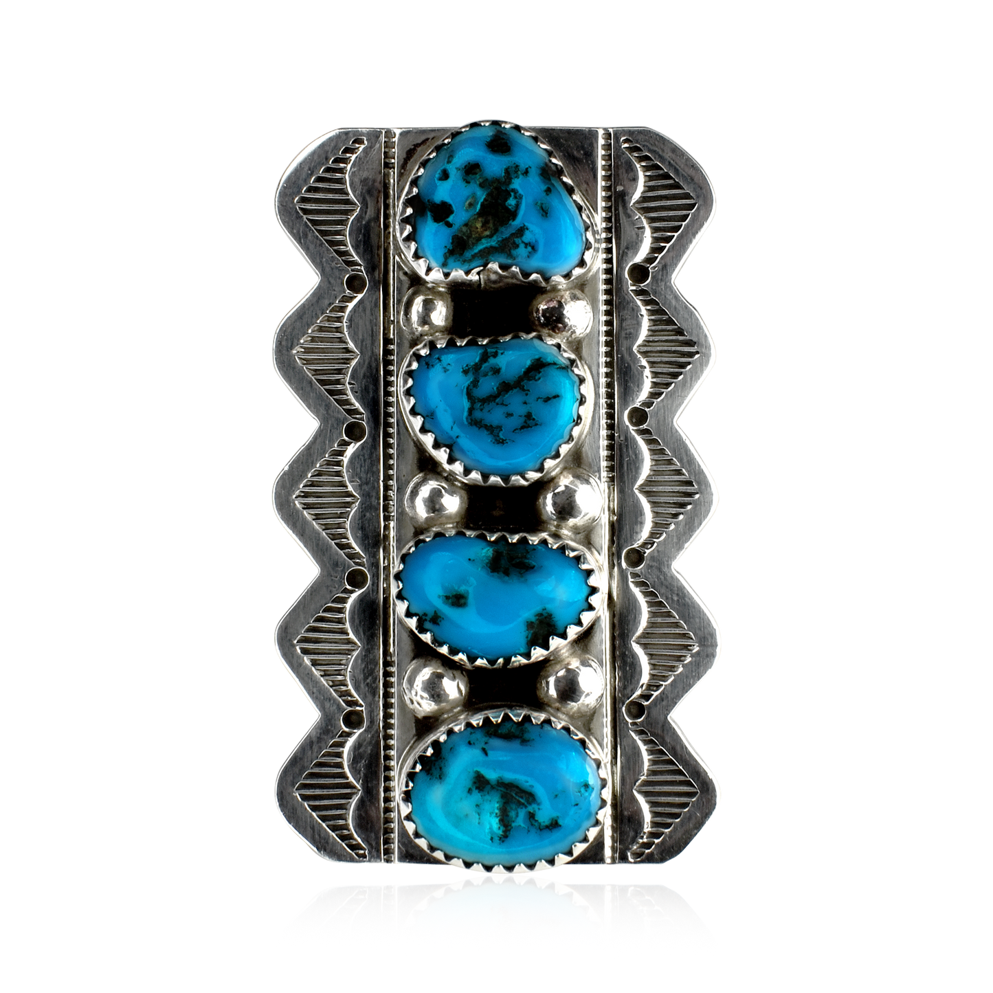 Four Stone Number 8 Turquoise Ring by Kenneth Jones