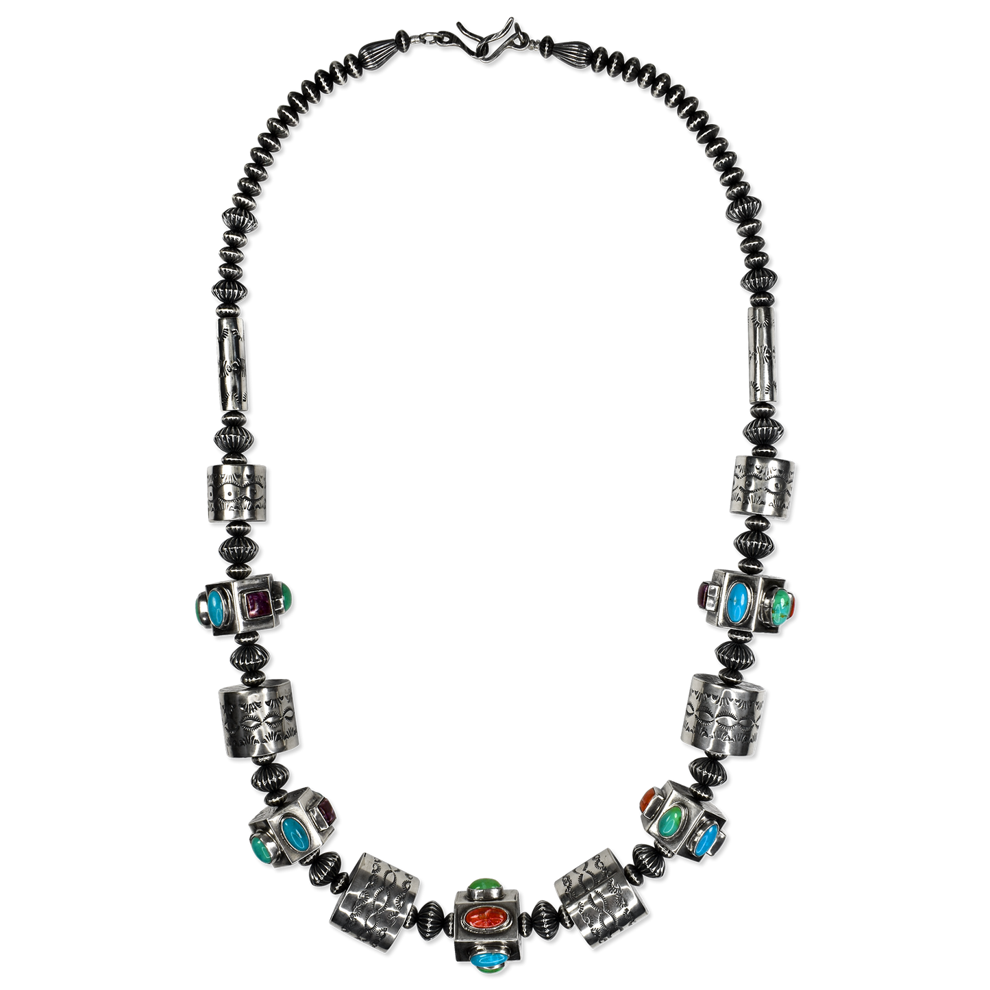 Skywalker Relic Spiny Oyster & Turquoise Barrel Bead Necklace by Teller Indian Jewelry