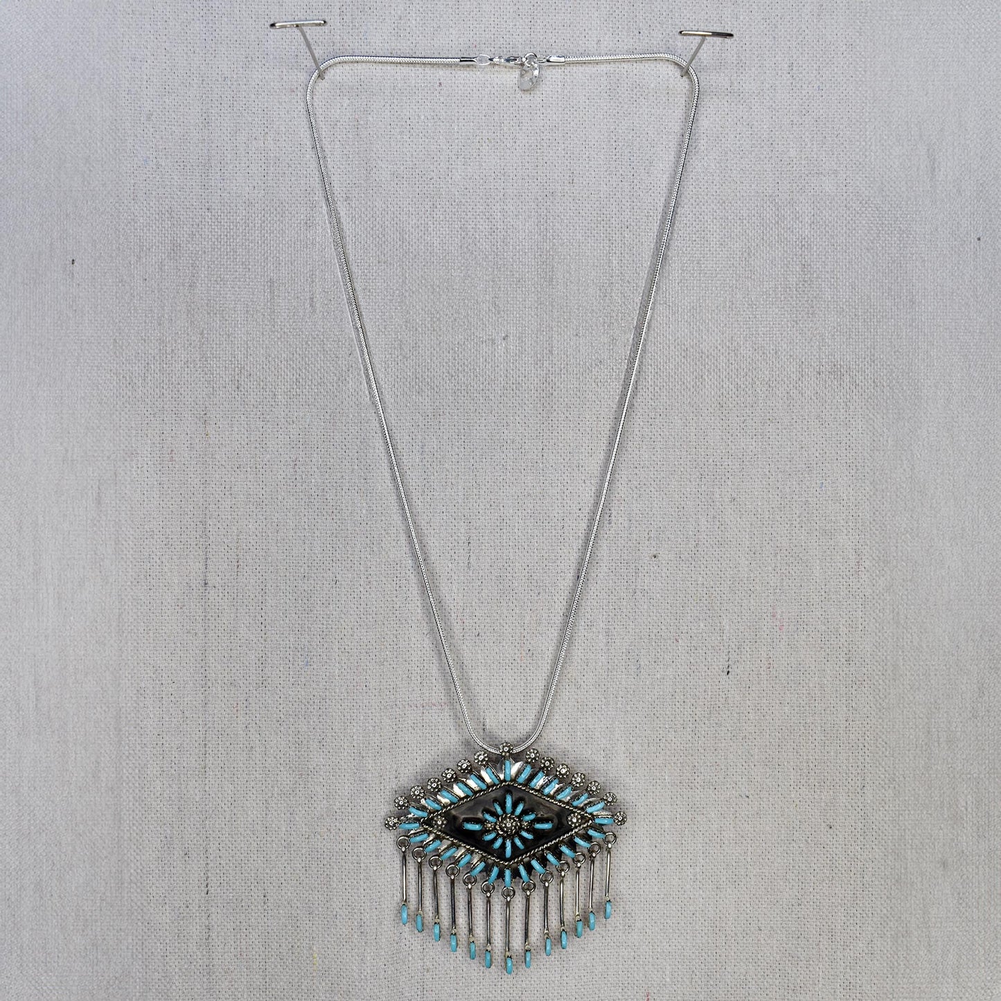 Sleeping Beauty Turquoise Petit Point Inlay Sunshower Pendant Pin Necklace by Kevin Leekity