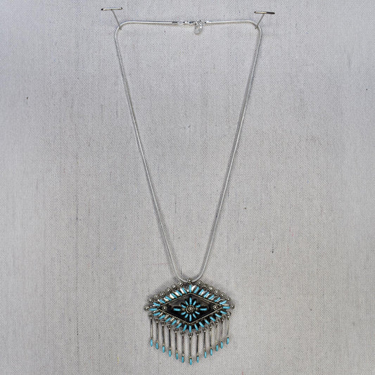 Sleeping Beauty Turquoise Petit Point Inlay Sunshower Pendant Pin Necklace by Kevin Leekity
