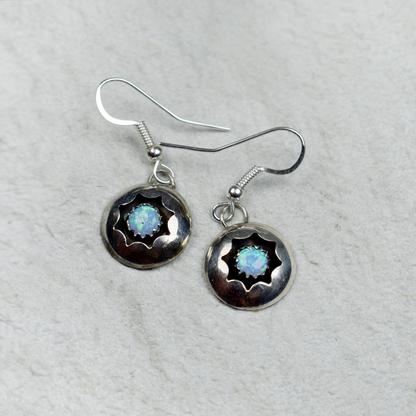 Opal Circular Shadowbox Dangle Earrings by Janice Spencer