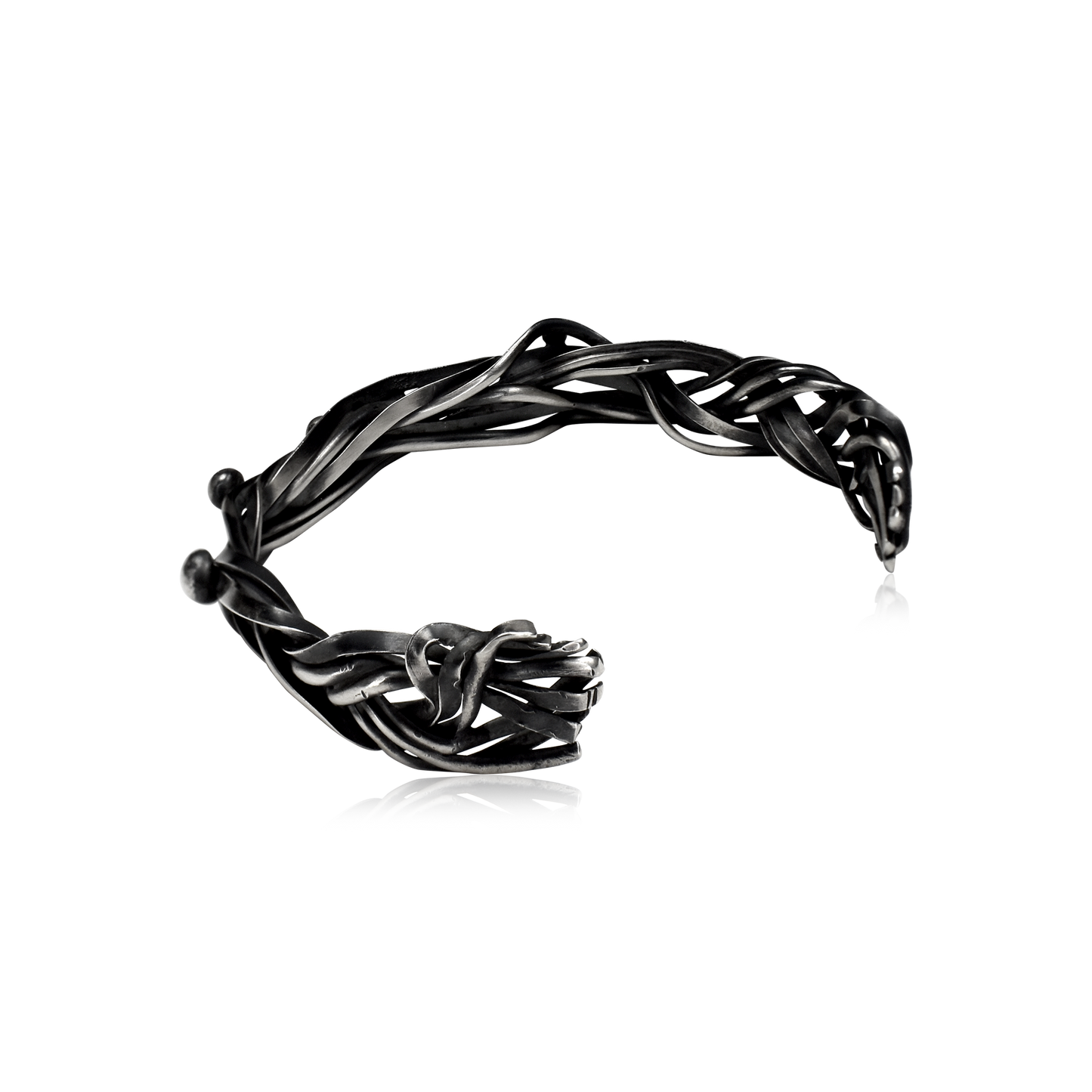 Multi Strand Braided Silver Cuff with Stars