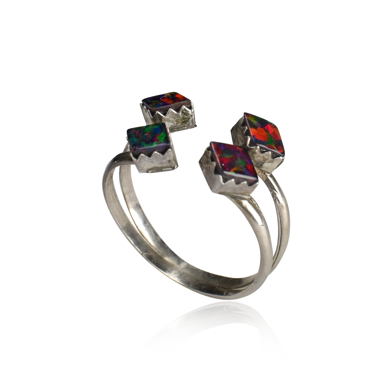 Blood Red Opal Quadruple Diamond Adjustable Ring