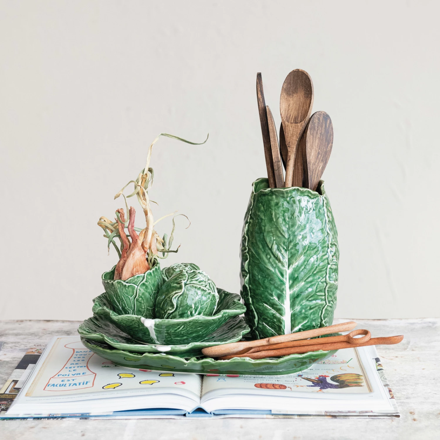 Hand-Painted Stoneware Cabbage Shaped Plate