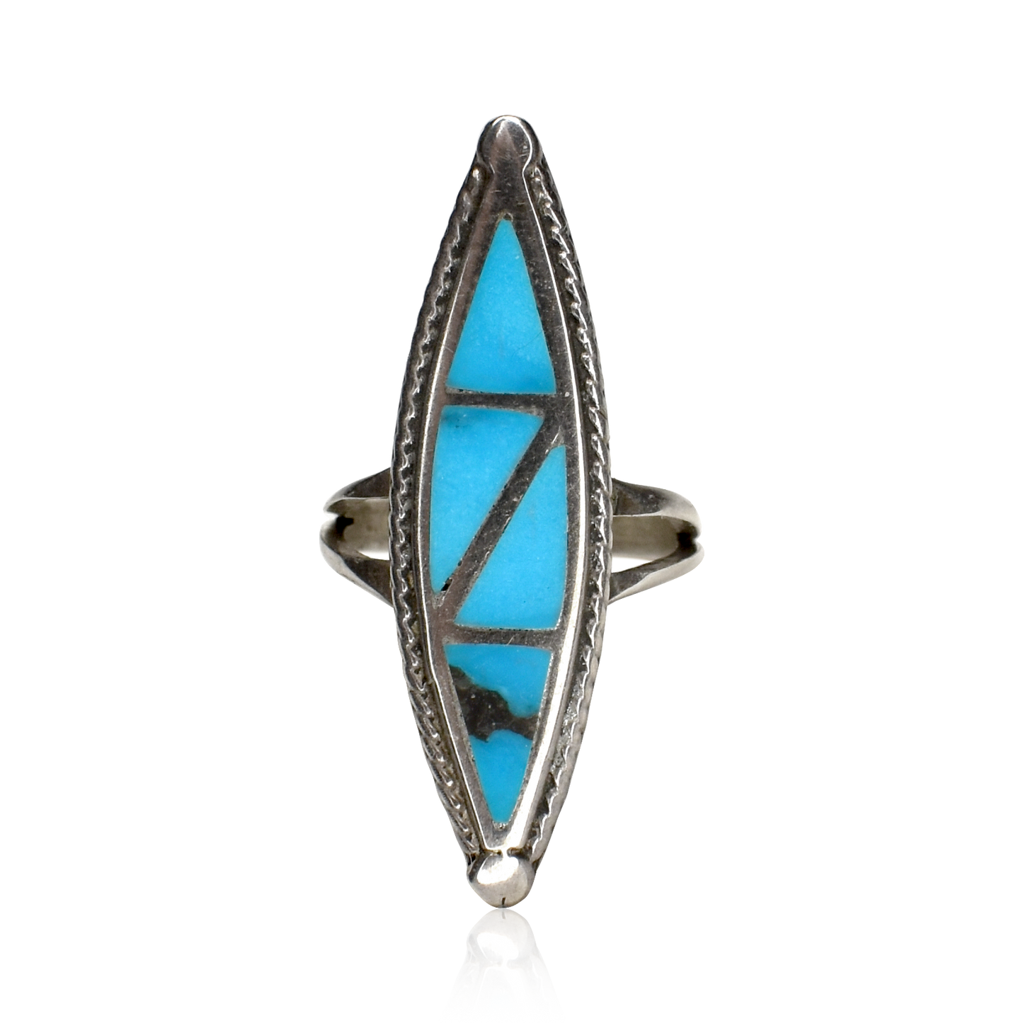 Vintage 1960s Sleeping Beauty Turquoise Horizon Inlay Marquise Ring