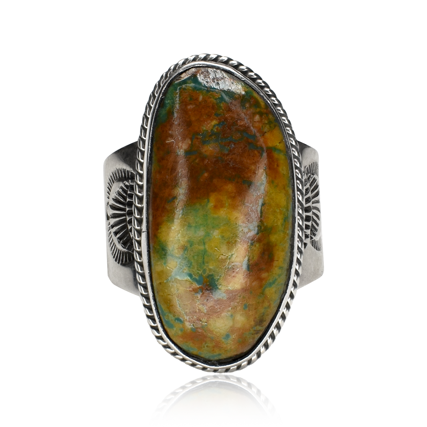 Golden Mesa Royston Turquoise Stamped Ring by J. Nelson