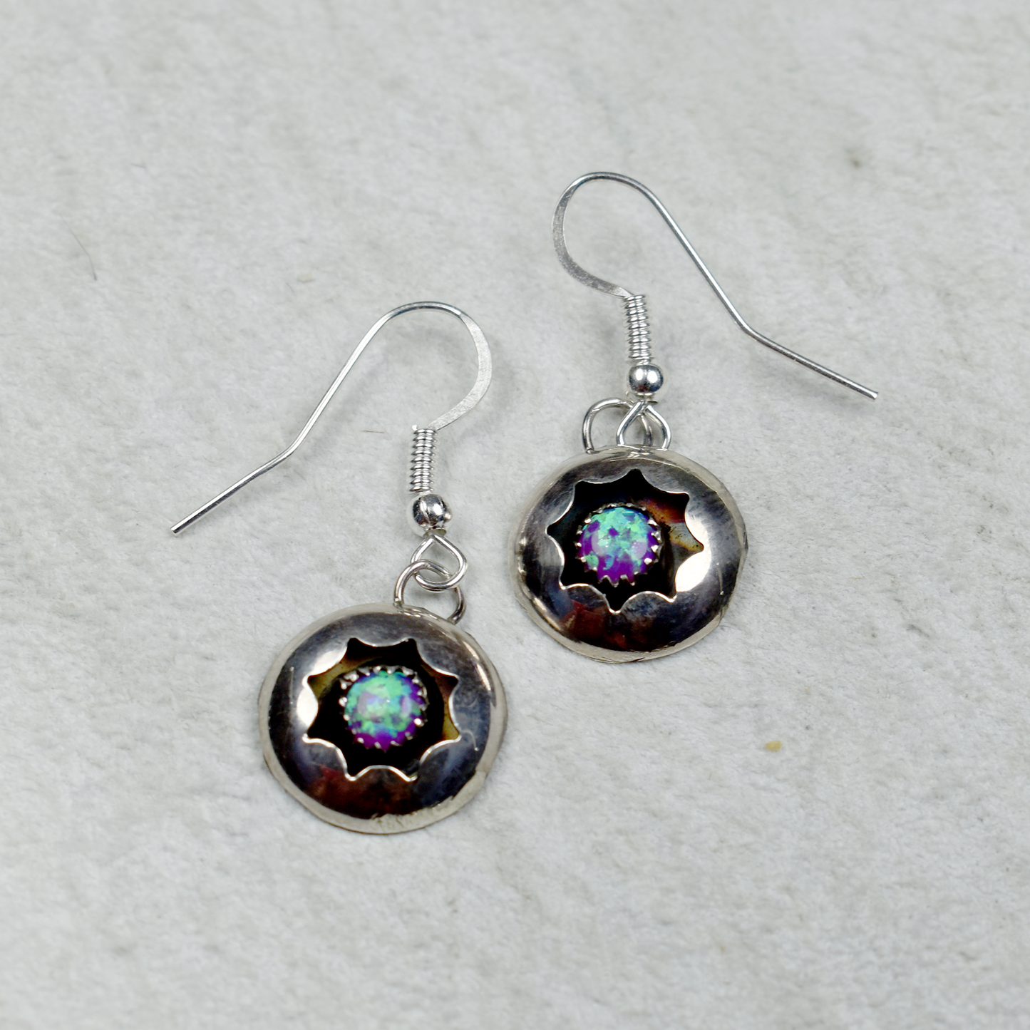 Opal Circular Shadowbox Dangle Earrings by Janice Spencer