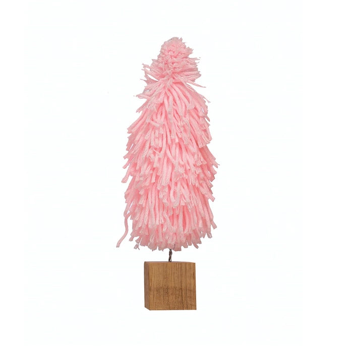 Fabric Yarn Tree with Wood Block Base - Pink Small