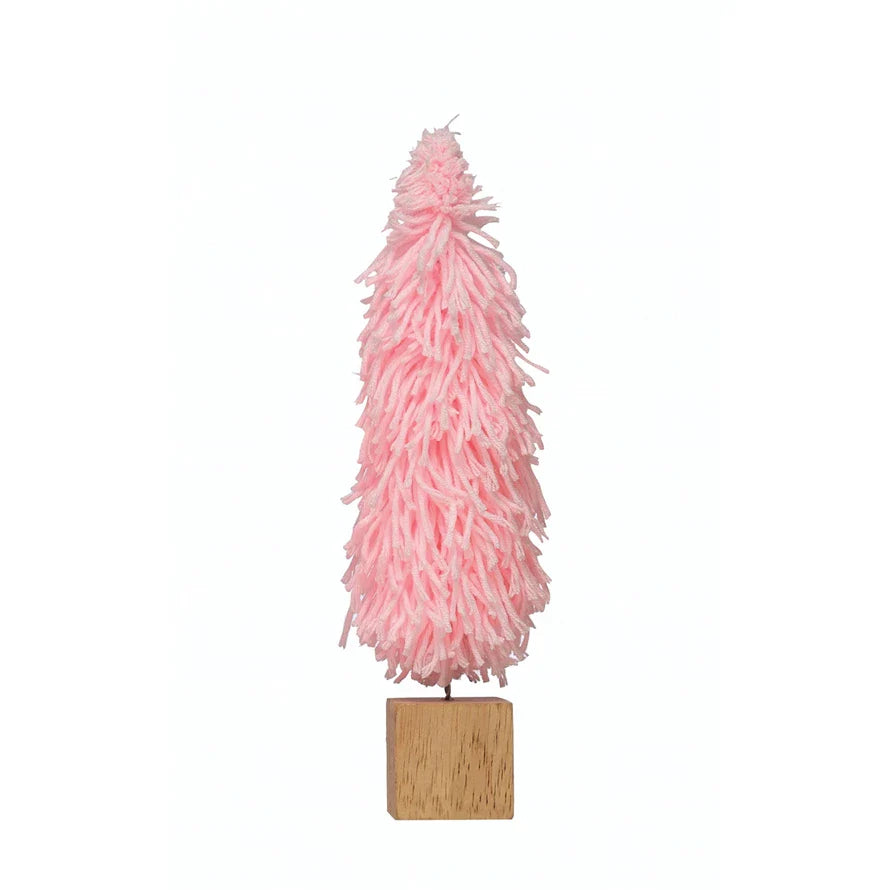 Fabric Yarn Tree with Wood Block Base