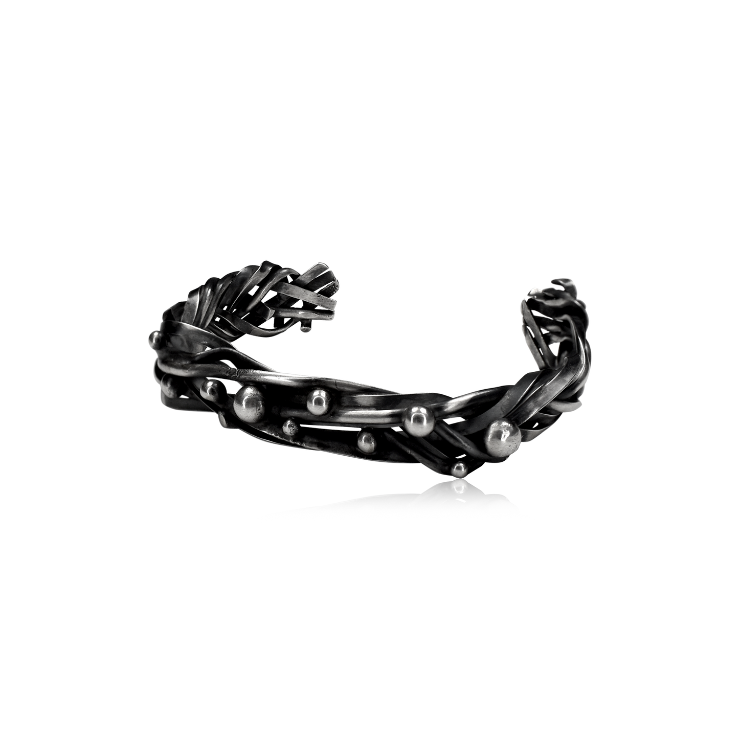 Multi Strand Braided Silver Cuff with Stars