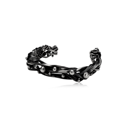 Multi Strand Braided Silver Cuff with Stars