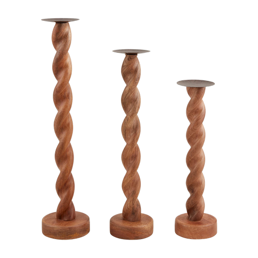 Twisted Mango Wood Candlestick