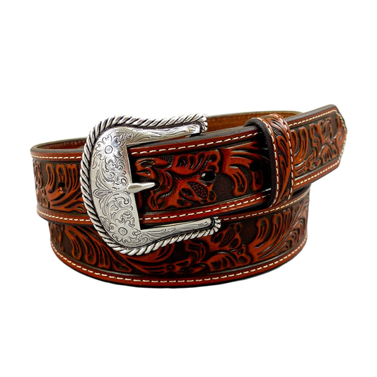 Nocona Men's Brown Floral Embossed Leather Belt