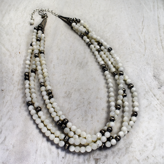 22" Mother of Pearl and Sterling Silver Four Strand Necklace