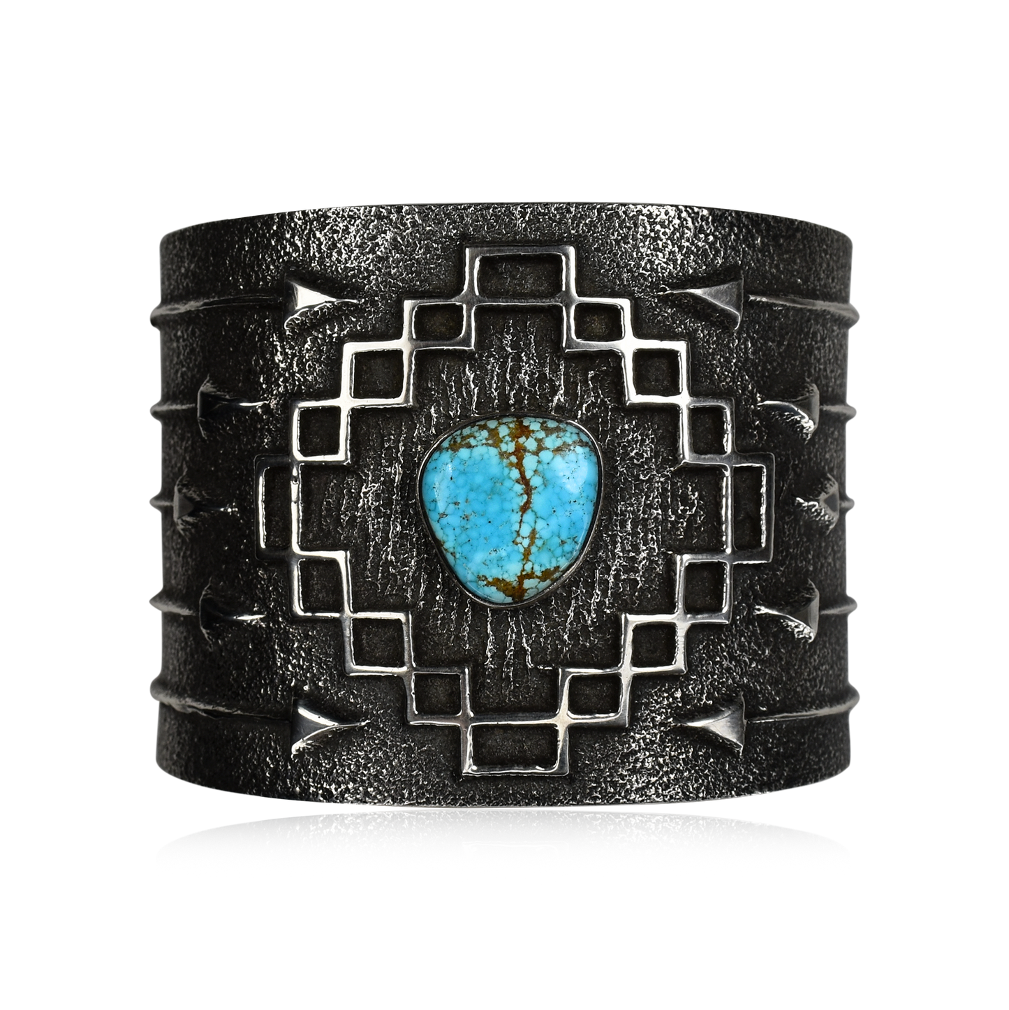 Number 8 Turquoise Arrow & Step Window Sandcast Cuff by Gilbert Begay